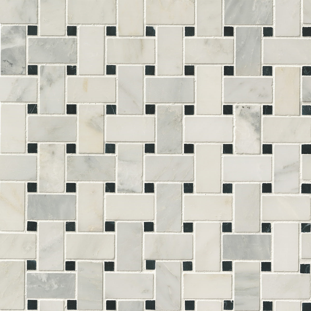 Arabescato Carrara and Black Marble Basketweave Mosaic