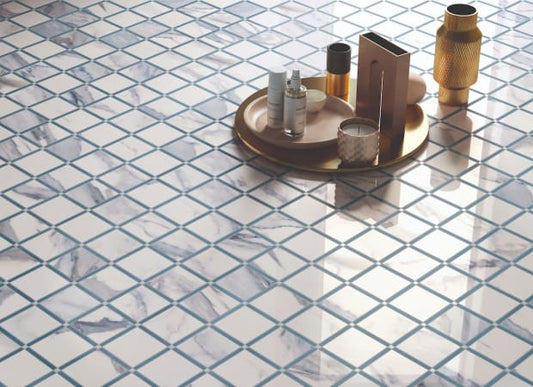 close up image of small tile with grout lines
