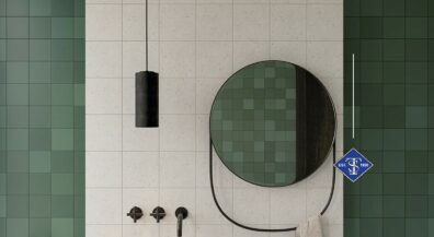 Green tile in modern bathroom